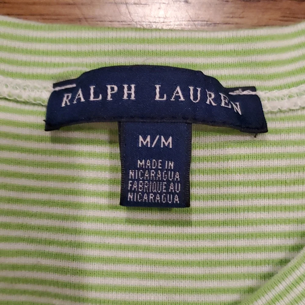 Girls Ralph Lauren green & white striped shirt size M